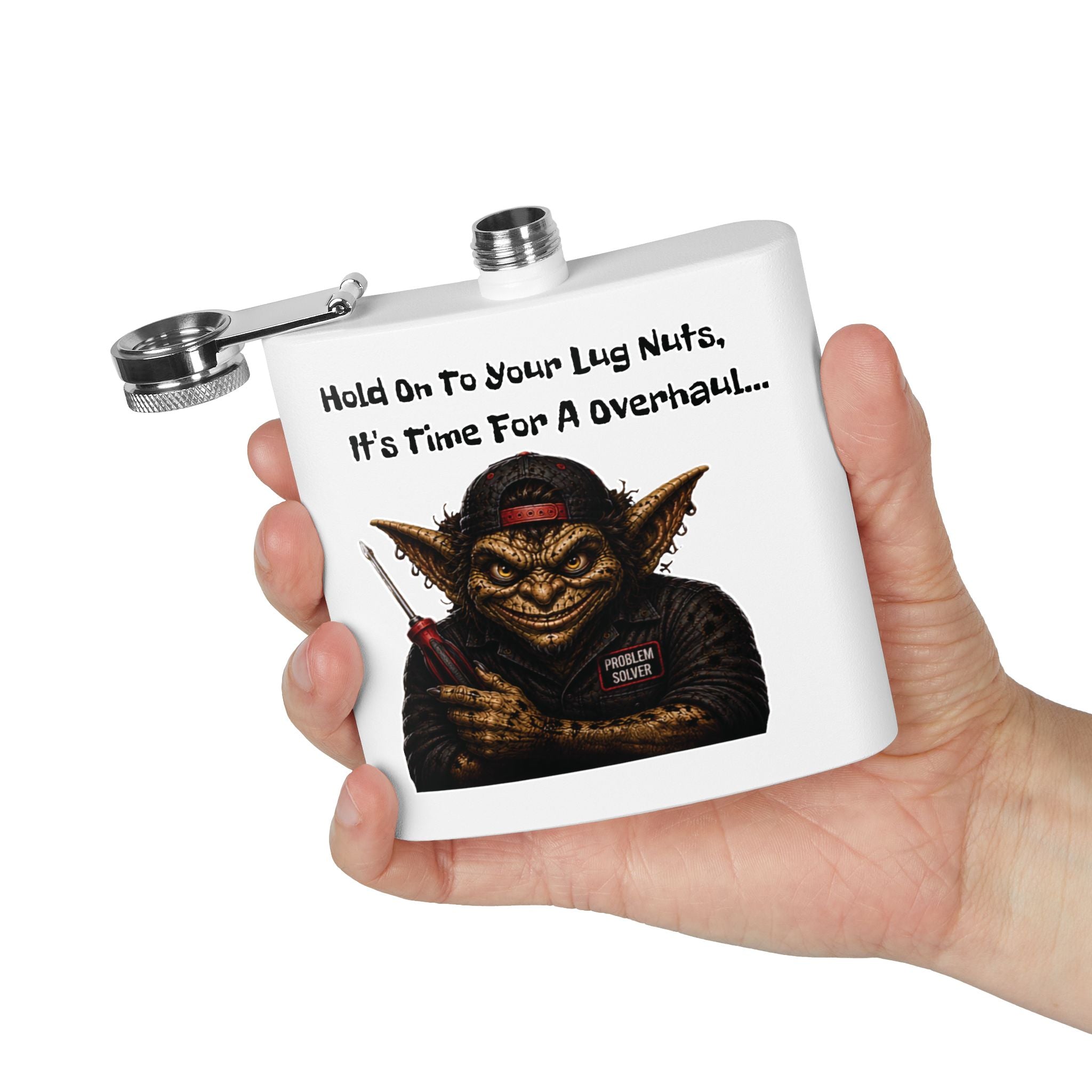 Hold On to Your Lug Nuts | Funny Mechanic Flask, 6 oz