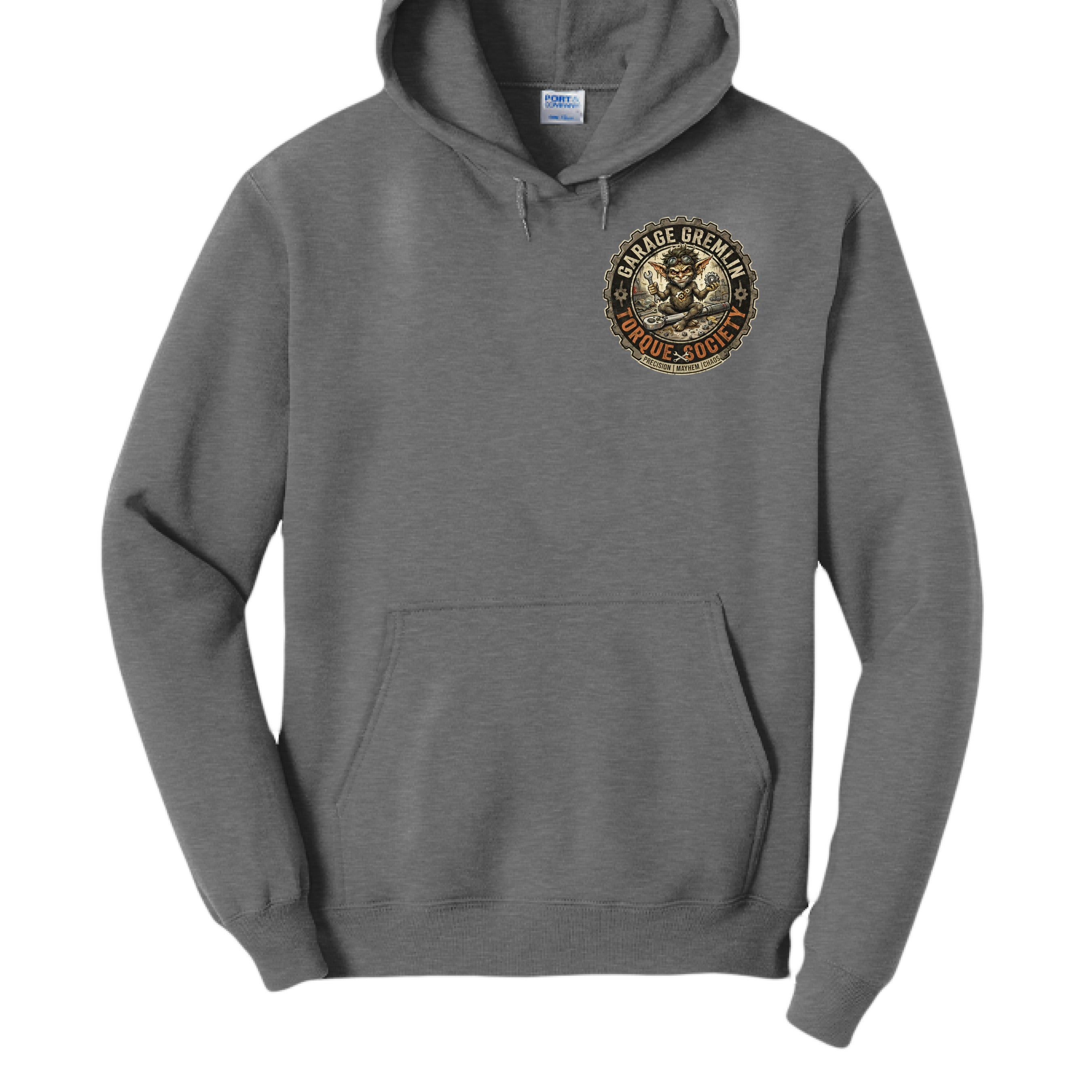 Dark heather gray I Don’t Make Mistakes mechanic hoodie – back graphic