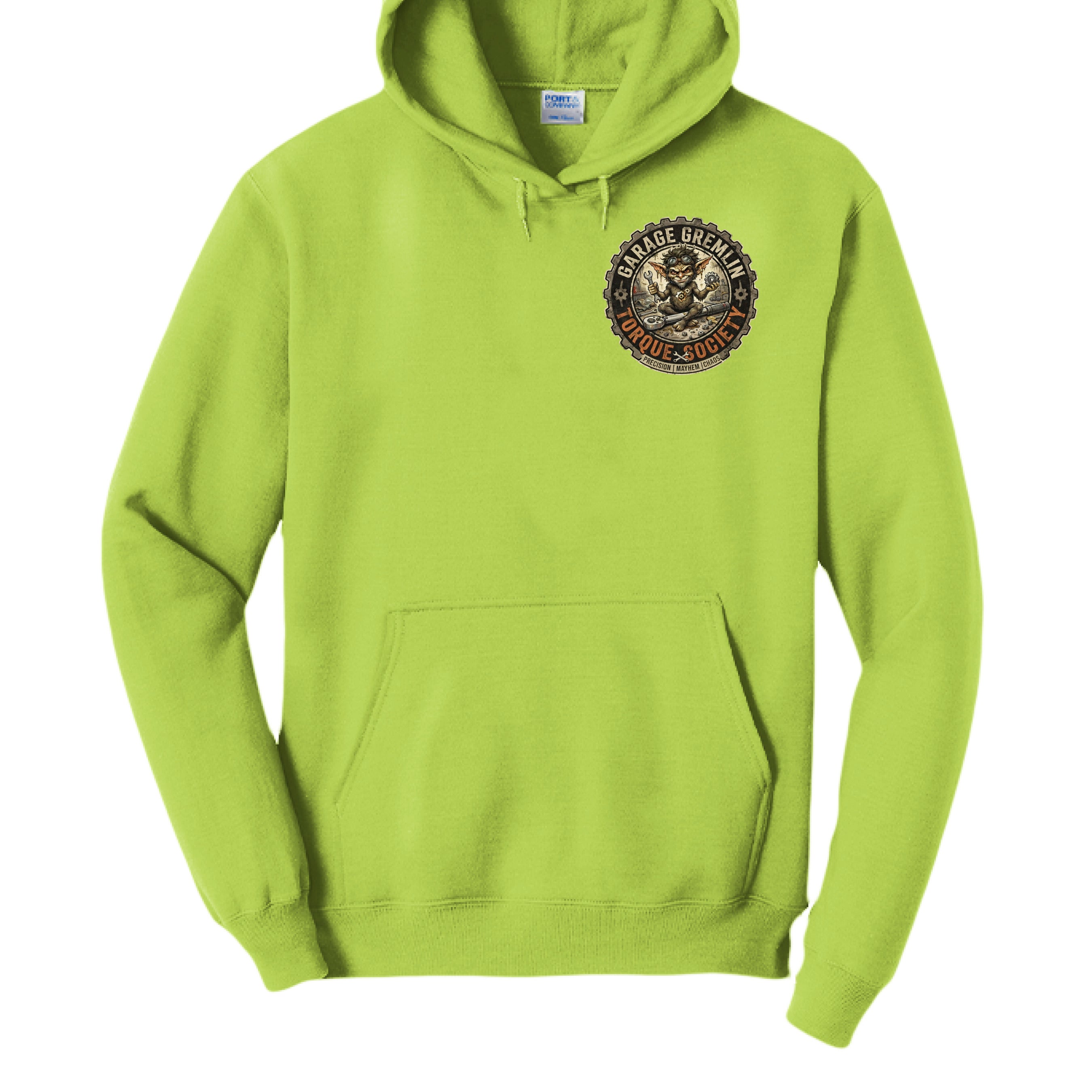 Safety green I Don’t Make Mistakes mechanic hoodie – front